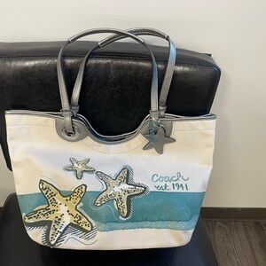Coach Beige and Teal Starfish Tote